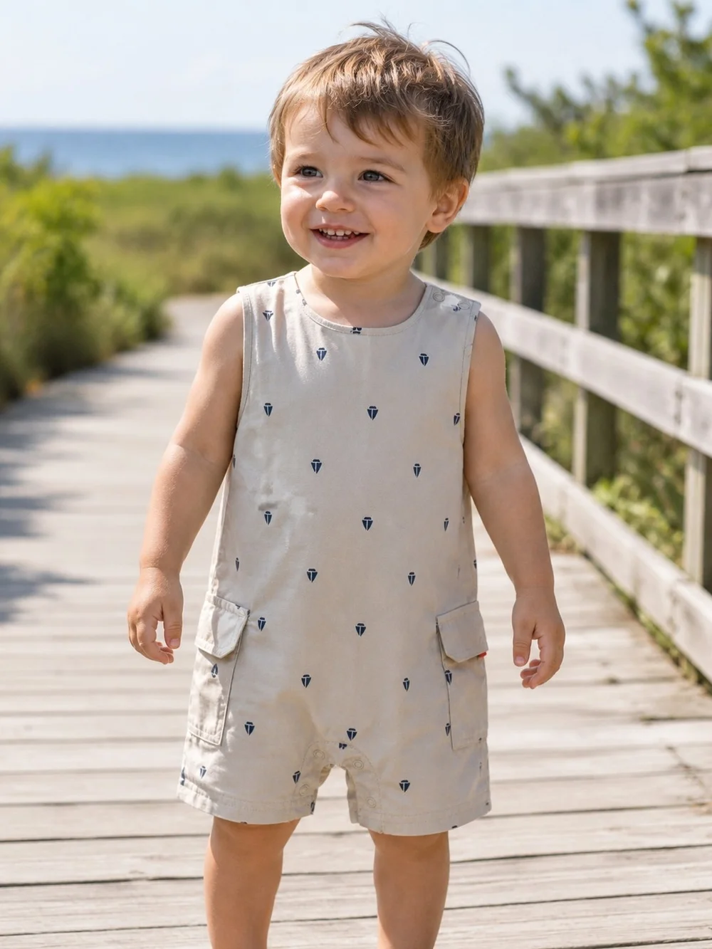 Carter's Baby Sailboat Cargo Shortall Romper Khaki 24M NWT  100% Cotton